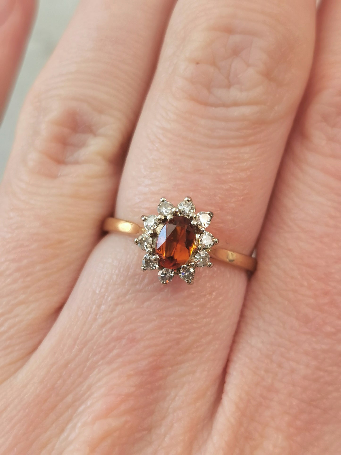 Estate 14k Yellow Gold Citrine and Diamond Cluster Ring