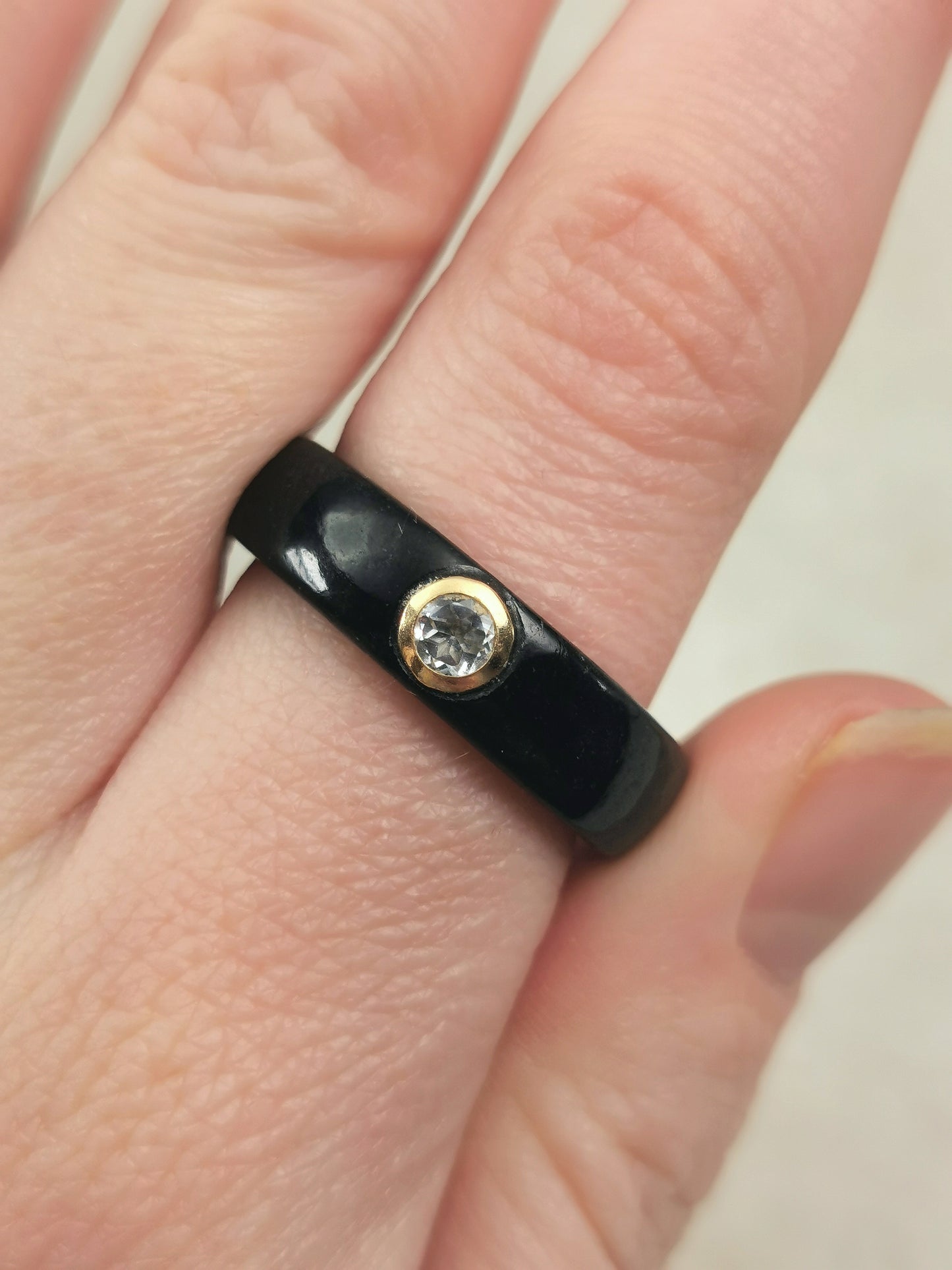 Pair of Estate 14k Yellow Gold Jadeite and Gemstone Stacking Bands