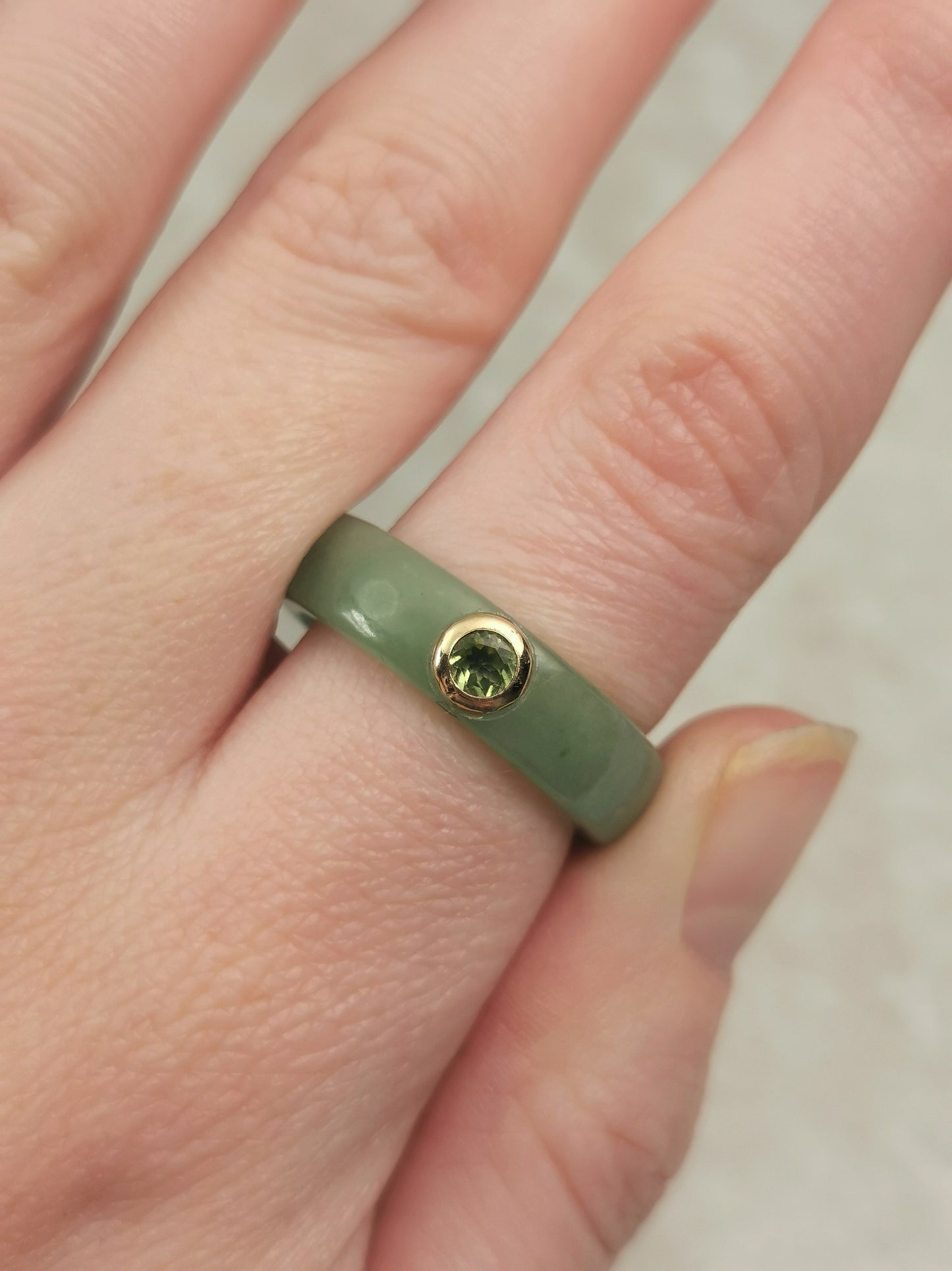 Pair of Estate 14k Yellow Gold Jadeite and Gemstone Stacking Bands