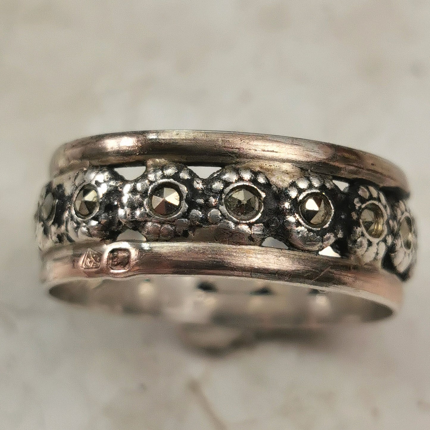Vintage Sterling Silver & Marcasite Portuguese Band