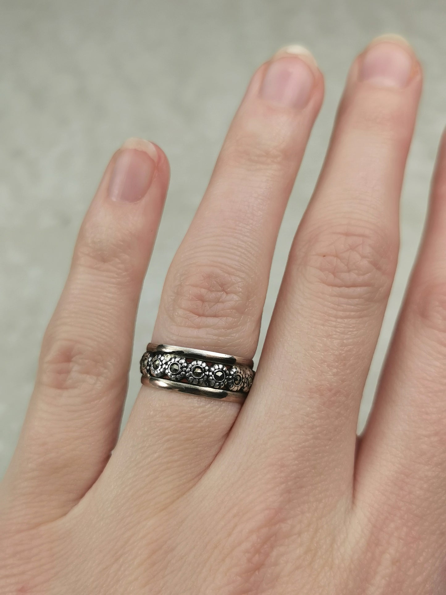 Vintage Sterling Silver & Marcasite Portuguese Band