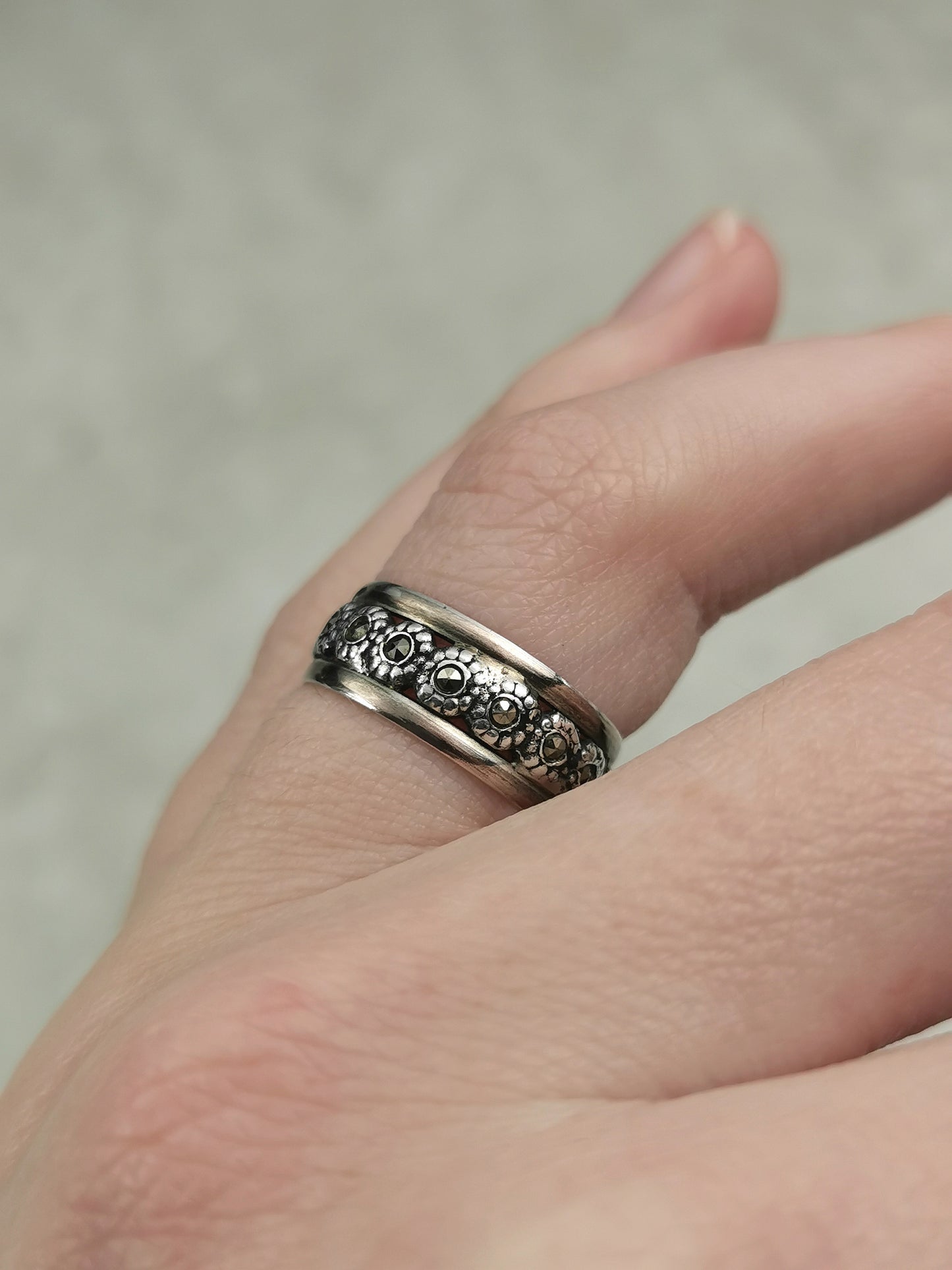 Vintage Sterling Silver & Marcasite Portuguese Band