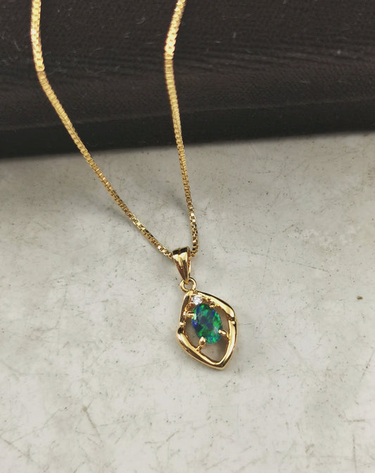 Estate Sterling Silver Gold Plated Opal Triplet Necklace