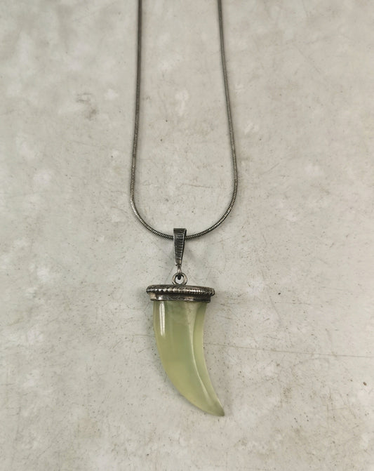 Vintage Sterling Silver & Green Soapstone Tooth Necklace