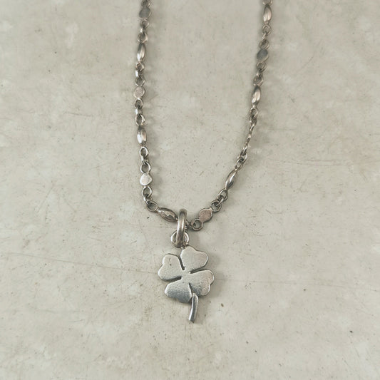 Estate Links Of London 4 Leaf Clover Pendant & Vintage Sterling Silver Line Dot Station Chain