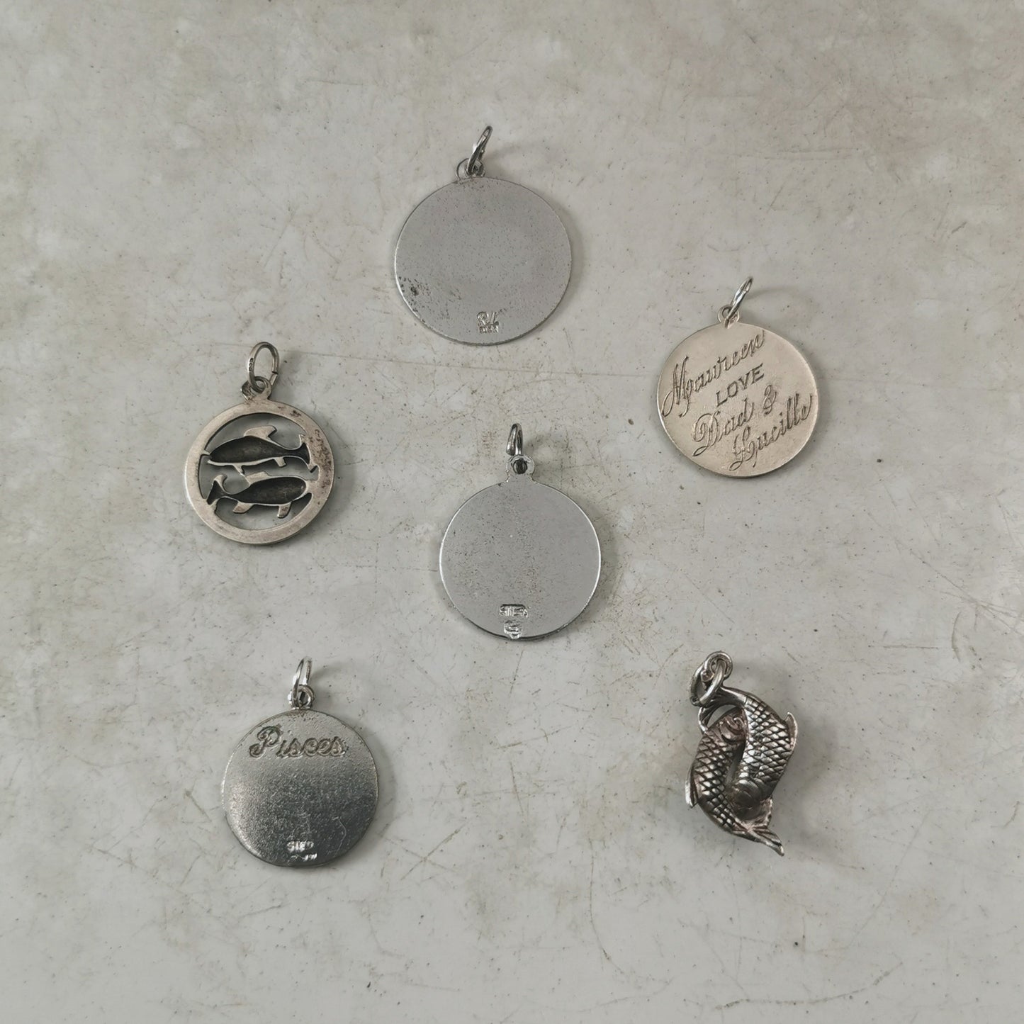 Vintage Sterling Silver Pisces Zodiac Charms