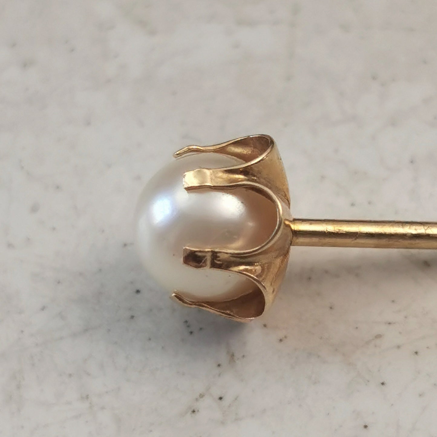 Vintage 14k Yellow Gold Belcher Set Pearl Tie Tack