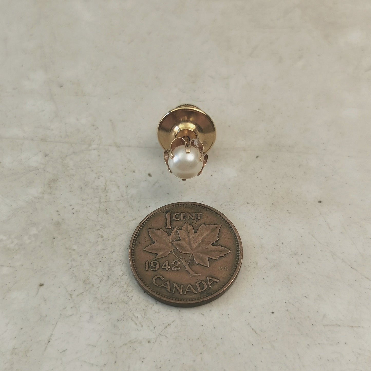 Vintage 14k Yellow Gold Belcher Set Pearl Tie Tack
