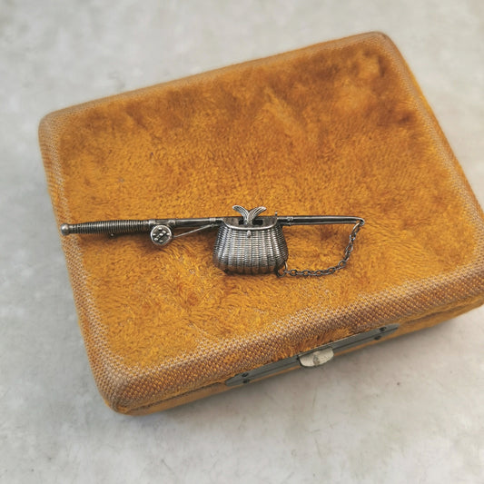 Vintage Sterling Silver Fishing Rod with Fish Brooch