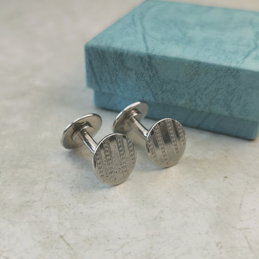 Vintage Sterling Silver Patterned Circle Cufflinks