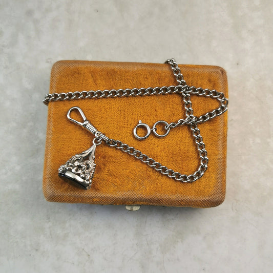 Vintage Silver-tone Pocket Watch Chain & Fob