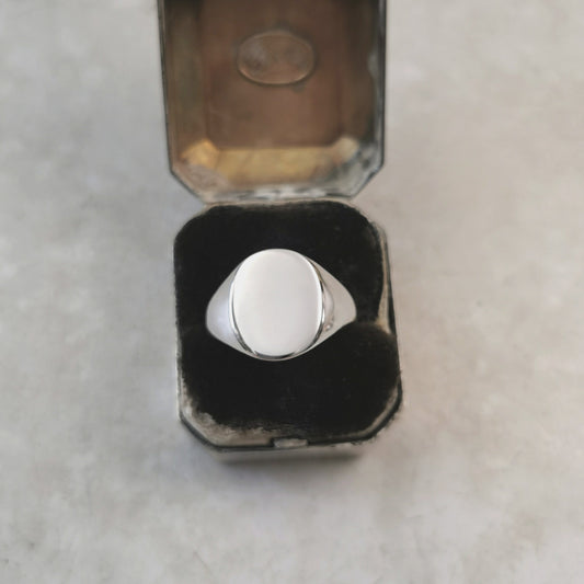 New Sterling Silver Rhodium Plated Blank Oval Signet Ring