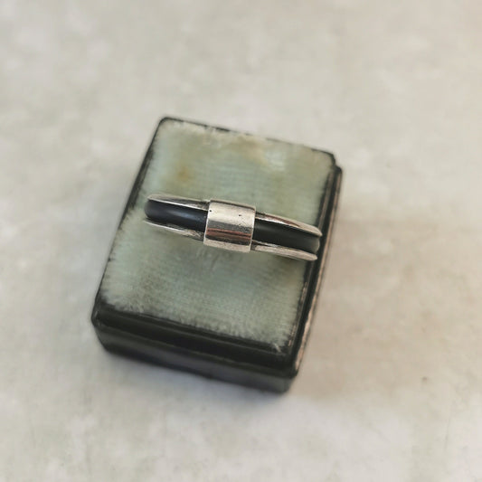 Estate Sterling Silver & Black Rubber Band