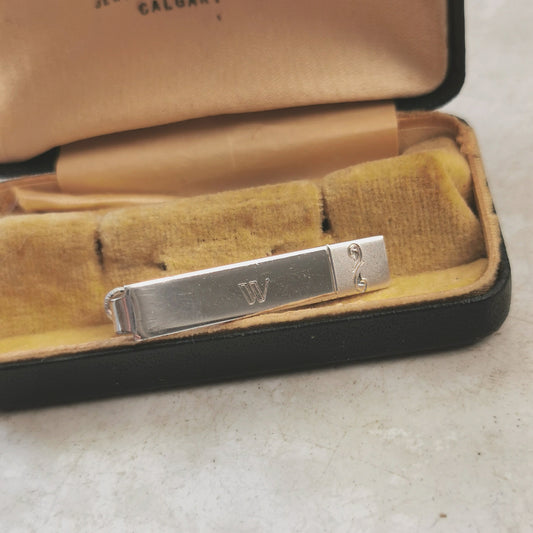 Vintage Forstner Sterling Silver Initial 'W' Tie Clip