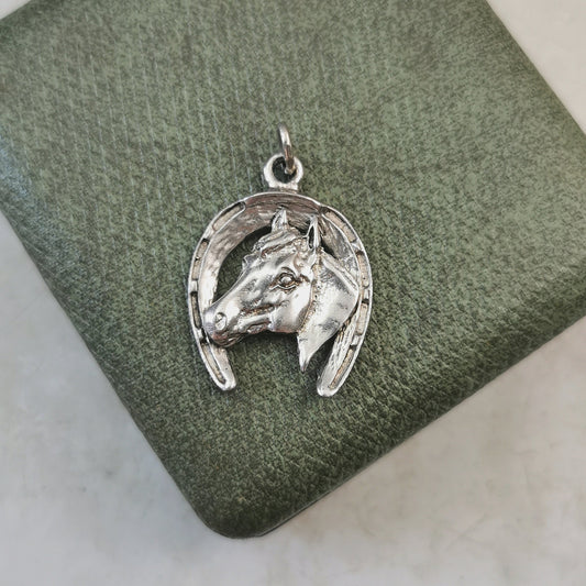 Vintage Silver-tone Large Horse & Horseshoe Charm