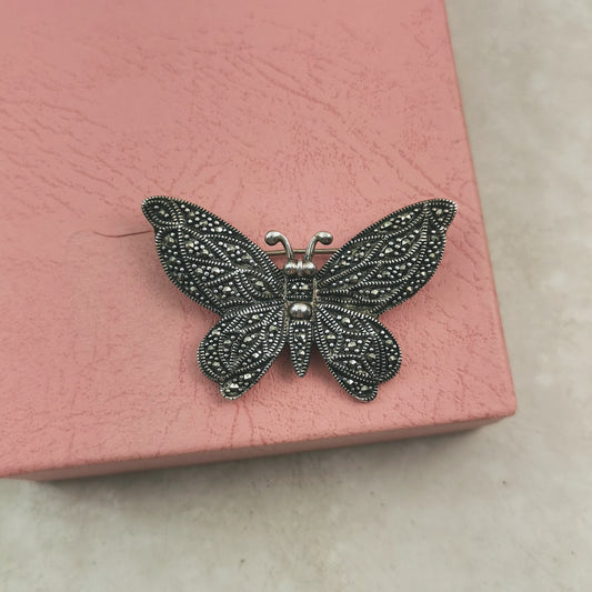 Vintage Sterling Silver & Marcasite Butterfly Brooch