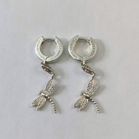 Thomas Sabo Sterling Silver Charm Club Huggies and Dragonfly Charms