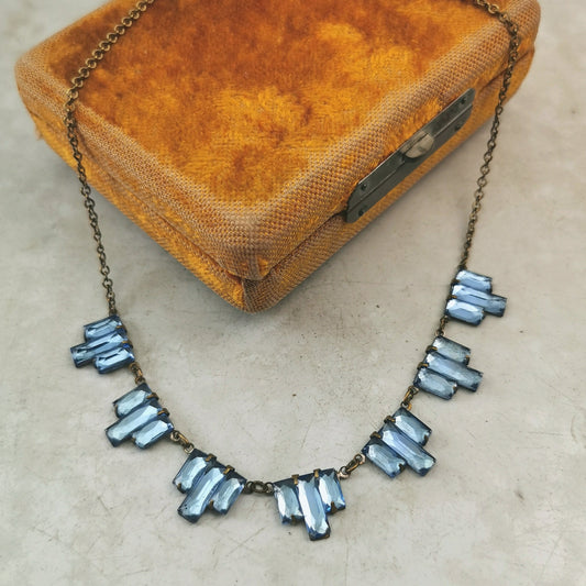 Art Deco Blue Vauxhall Glass Choker Necklace