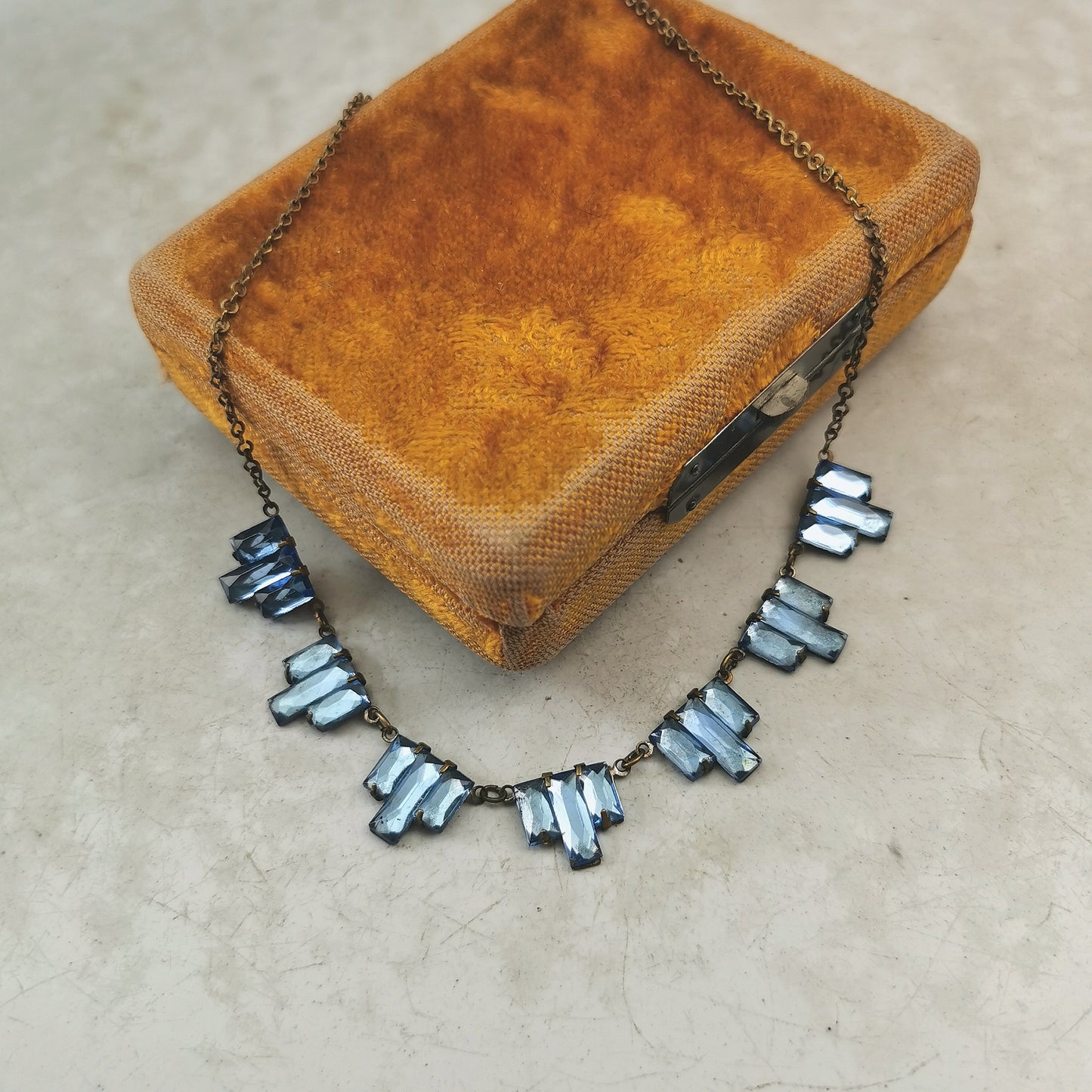 Art Deco Blue Vauxhall Glass Choker Necklace