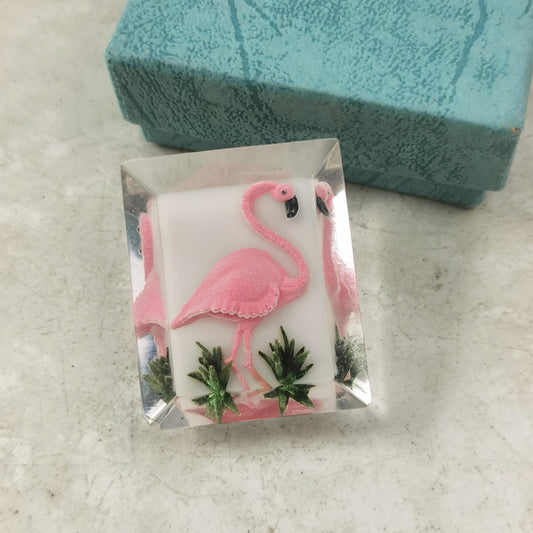 Vintage Celluloid Reverse Carved Flamingo Brooch
