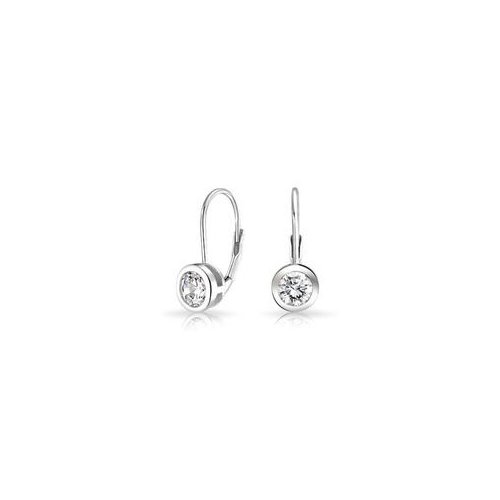 New Sterling Silver 4mm Bezel CZ Leverback Earrings