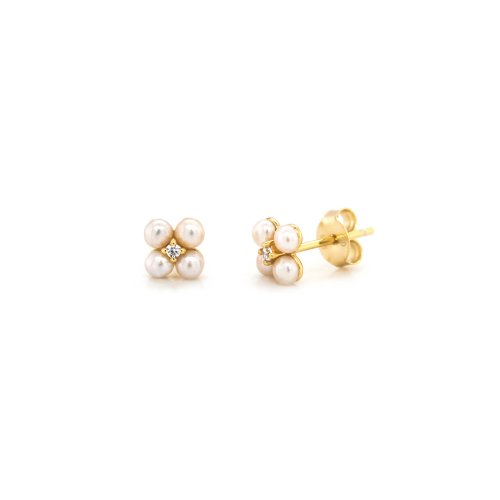 New Sterling Silver Gold Vermeil Pearl Flower Stud