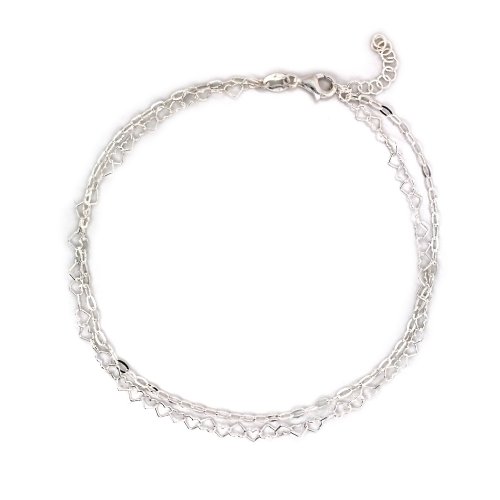 New Sterling Silver Double Strand Heart Link Anklet - Silver & Gold
