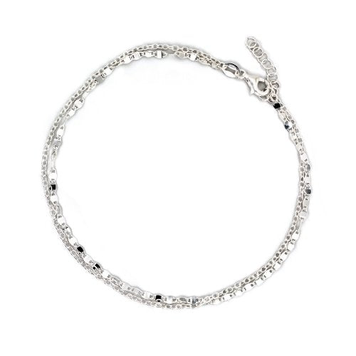 New Sterling Silver Double Strand Valentino Anklet - Silver & Gold