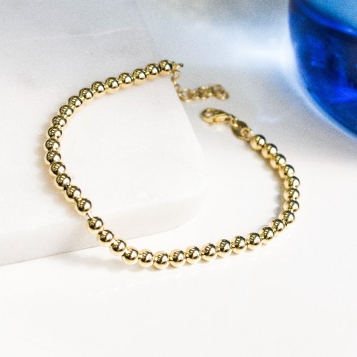 New Sterling Silver Gold Vermeil 4mm Ball Bracelet.