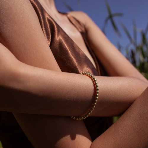 New Sterling Silver Gold Vermeil 4mm Ball Bracelet.