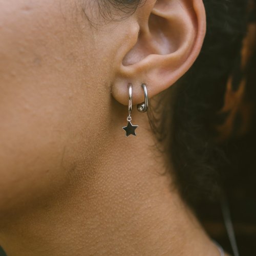 New Sterling Silver Star Dangle Huggie - Silver & Rose Gold