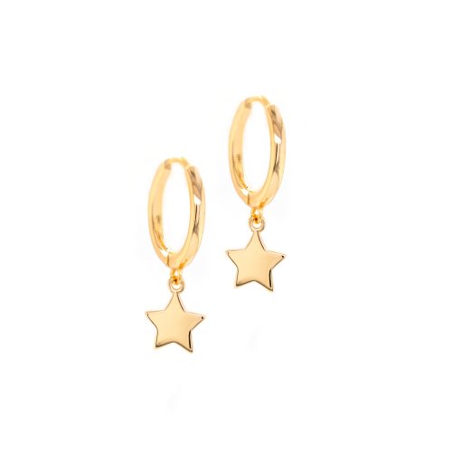 New Sterling Silver Star Dangle Huggie - Silver & Rose Gold