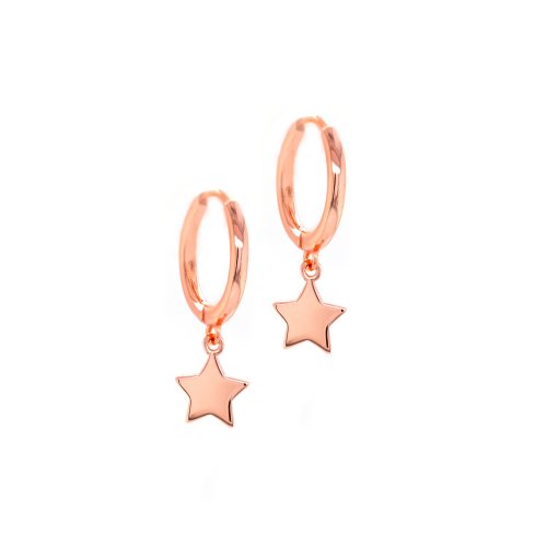 New Sterling Silver Star Dangle Huggie - Silver & Rose Gold