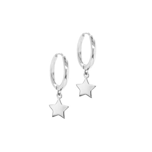 New Sterling Silver Star Dangle Huggie - Silver & Rose Gold