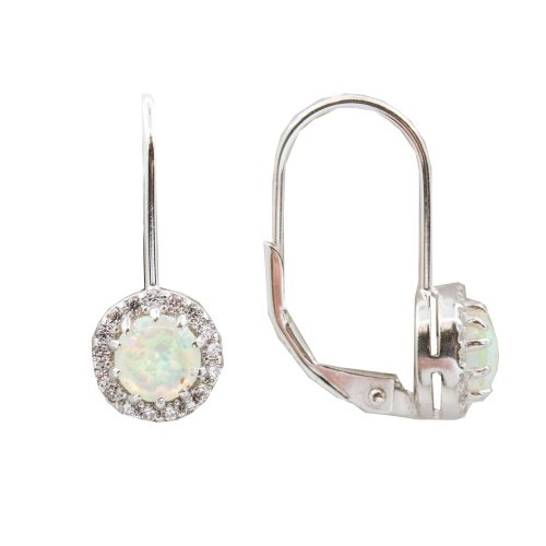 New Sterling Silver Synthetic Opal & CZ Leverback Earrings