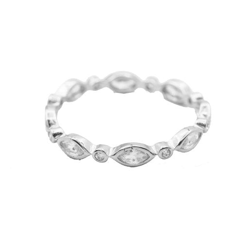New Sterling Silver Marquise CZ Eternity Band - Silver & Gold