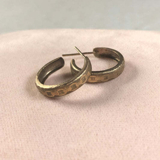 Vintage 9ct Gold Hoop Studs With Engraved Chain Detailing