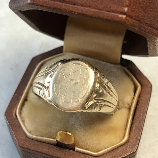 Art Deco Heavy 10k Yellow Gold 'L E N' Signet Ring