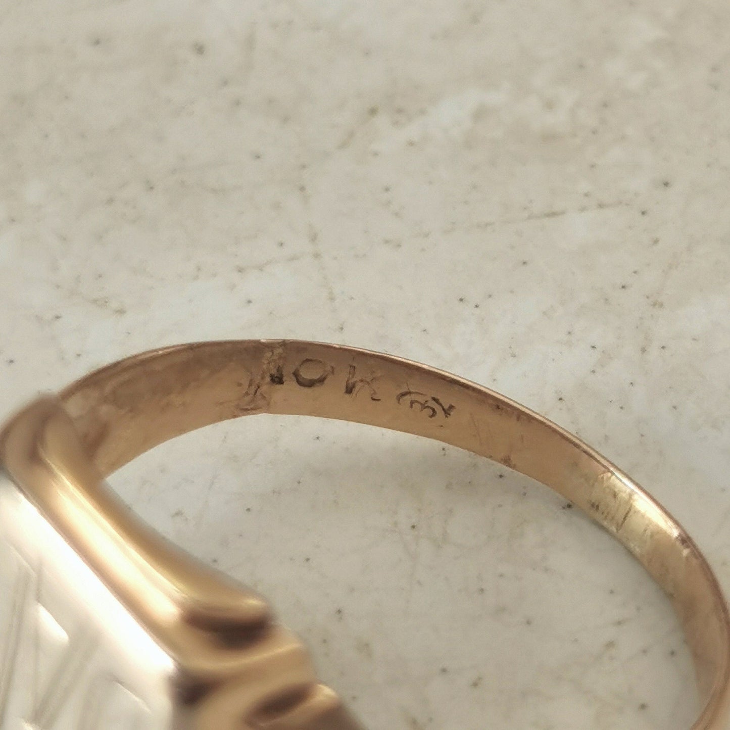 Vintage 10k Yellow and White Gold Signet Ring with Rose Cut Diamond