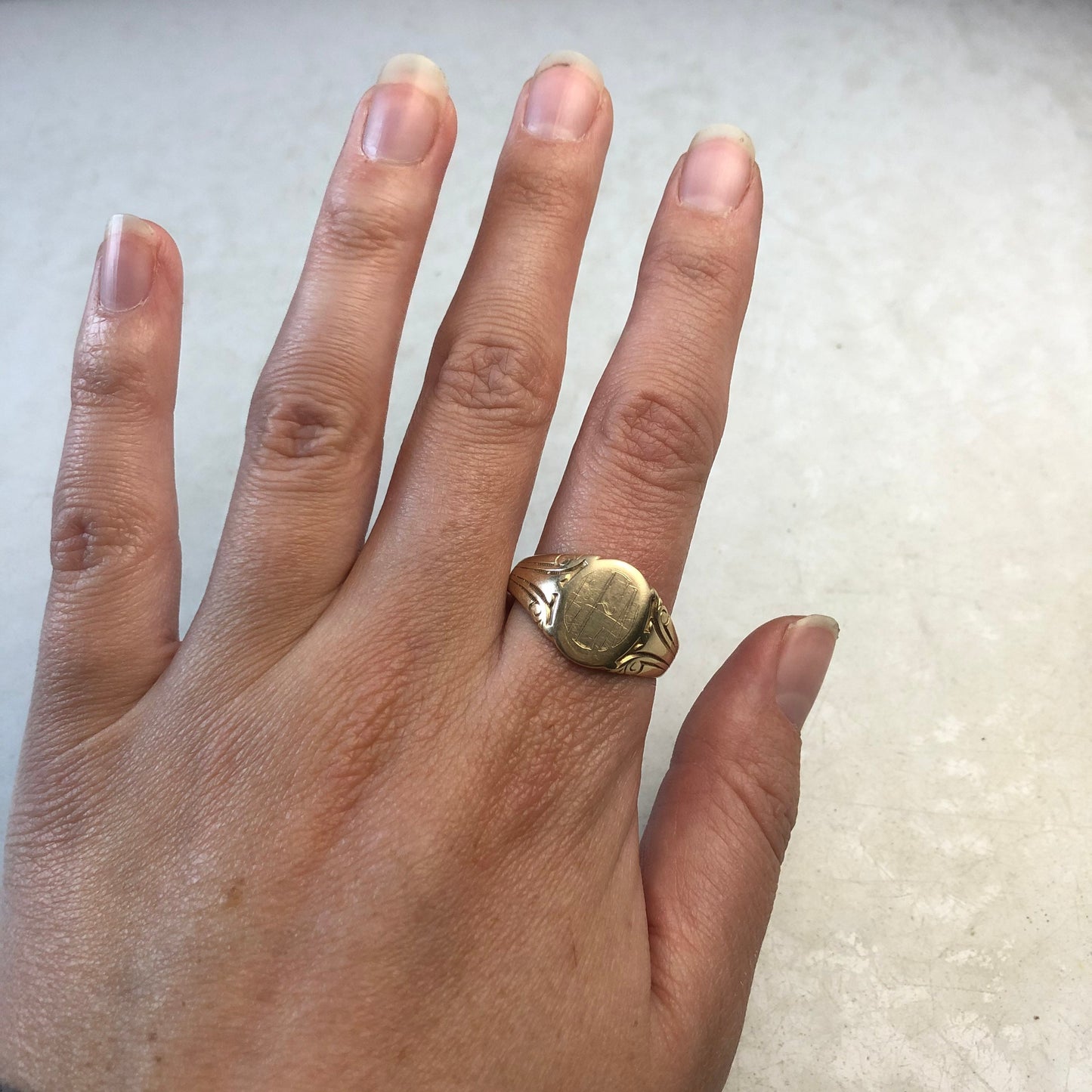 Art Deco Heavy 10k Yellow Gold 'L E N' Signet Ring