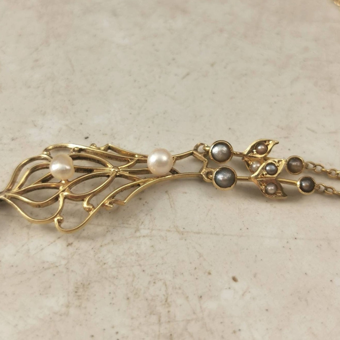 Edwardian 14k Yellow Gold Amethyst and Pearl Lavalier
