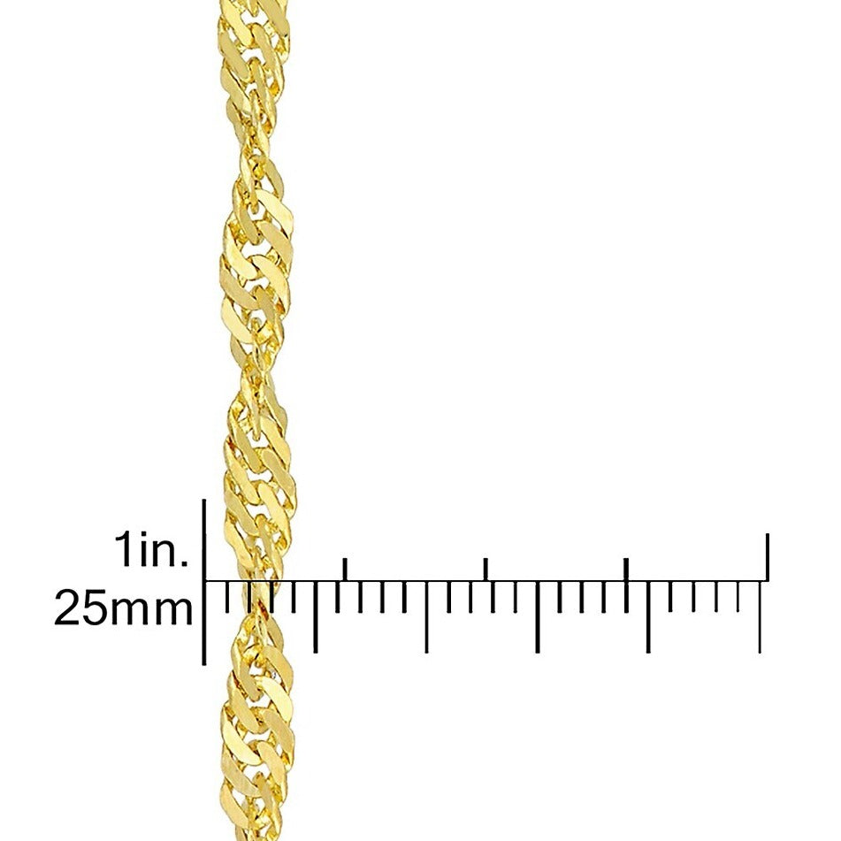 New Sterling Silver Gold Vermeil Sparkly Singapore Chain Necklace