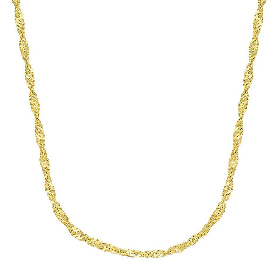 New Sterling Silver Gold Vermeil Sparkly Singapore Chain Necklace